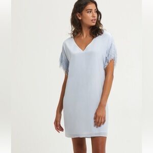 Marie Oliver Light Blue Fringe Sleeve Mini Dress